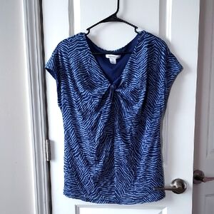 Liz Clairborne Short Sleeve Blue Patterned Women's Top Xl